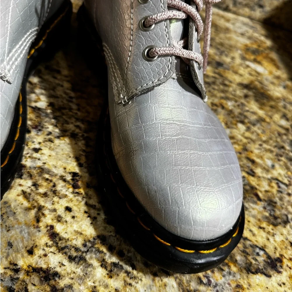 Dr. Martens Women's Iridescent Gray Combat Boots - Picture 2 of 8